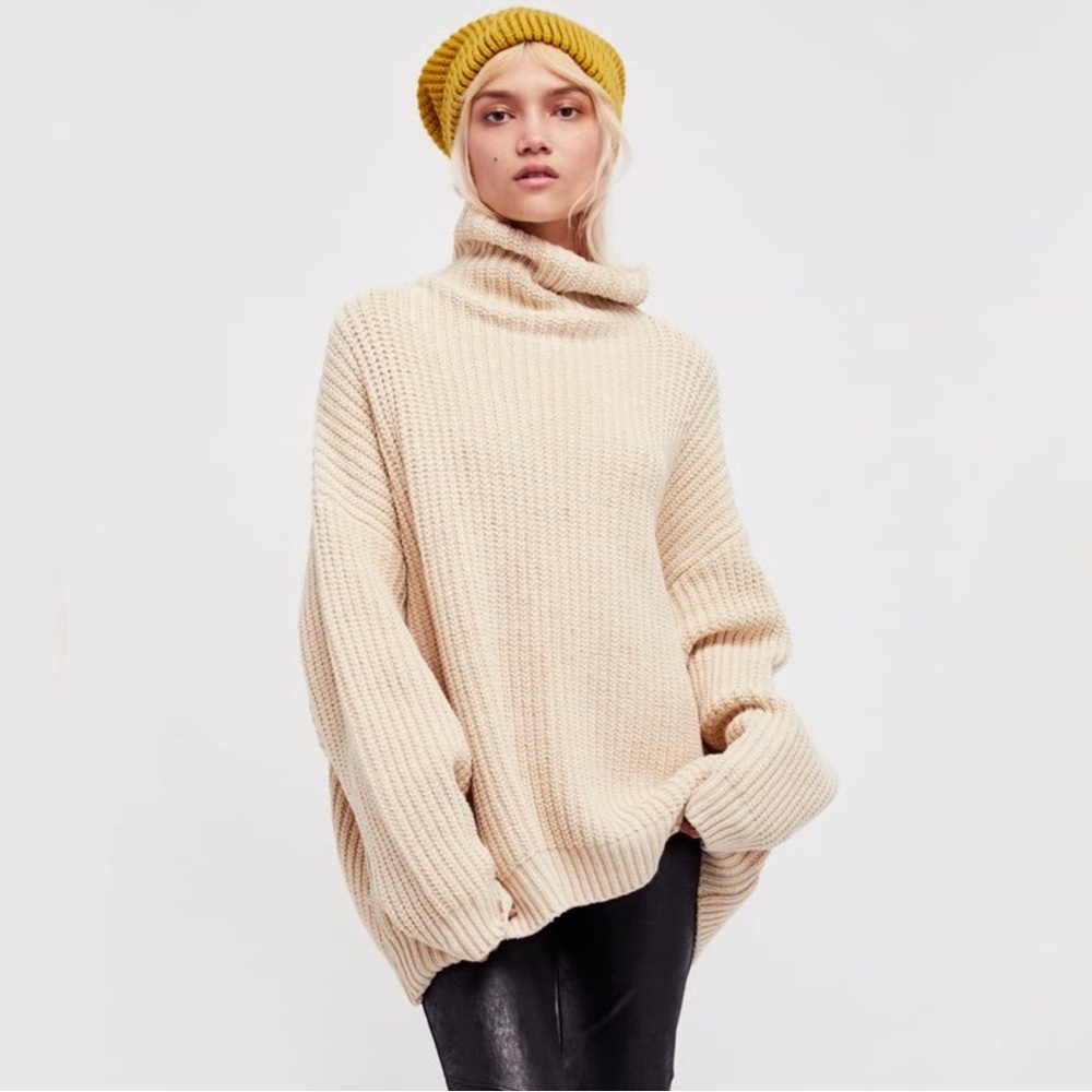 Free People Oversized Cream Turtleneck Sweater